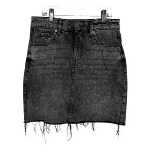 Old Navy Black Denim Mini Pencil Skirt Frayed Hem Size 4